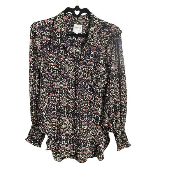 Misa Los Angeles Sheer Button Front Long Sleeve Floral Vera Top Womens Medium - Picture 1 of 7